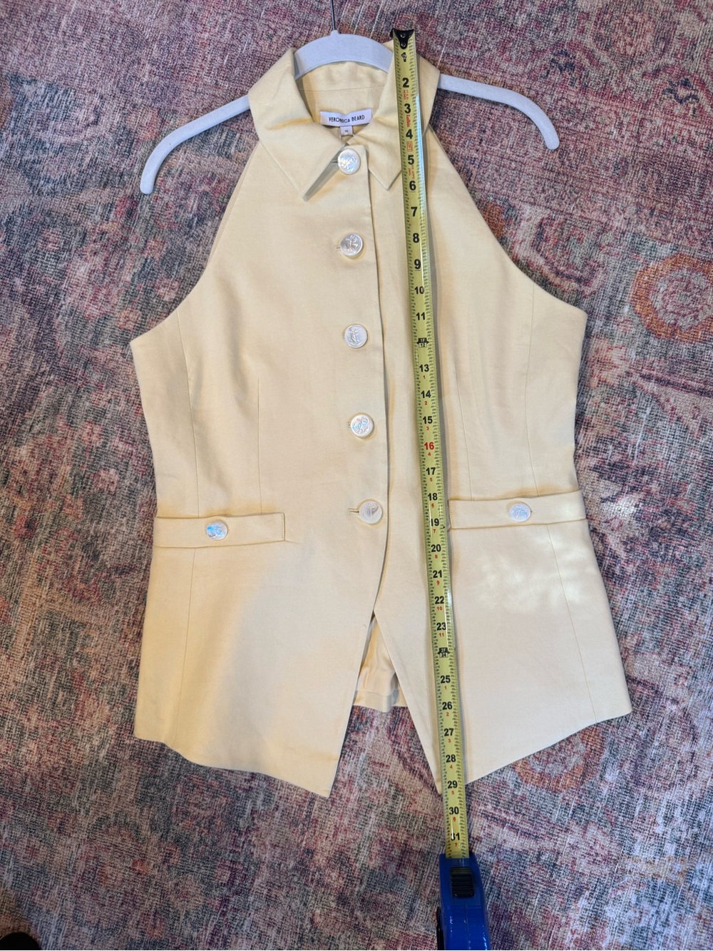 Veronica Beard Sleeveless Collared Button-Front Light Yellow Vest Shirt w/ Tags - Picture 13 of 14